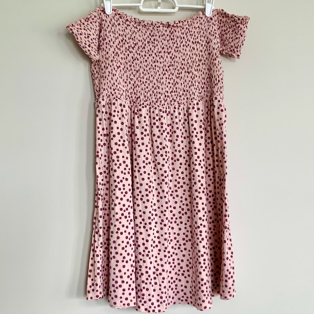 Pink Floral Dress Ruched Off the Shoulder F21